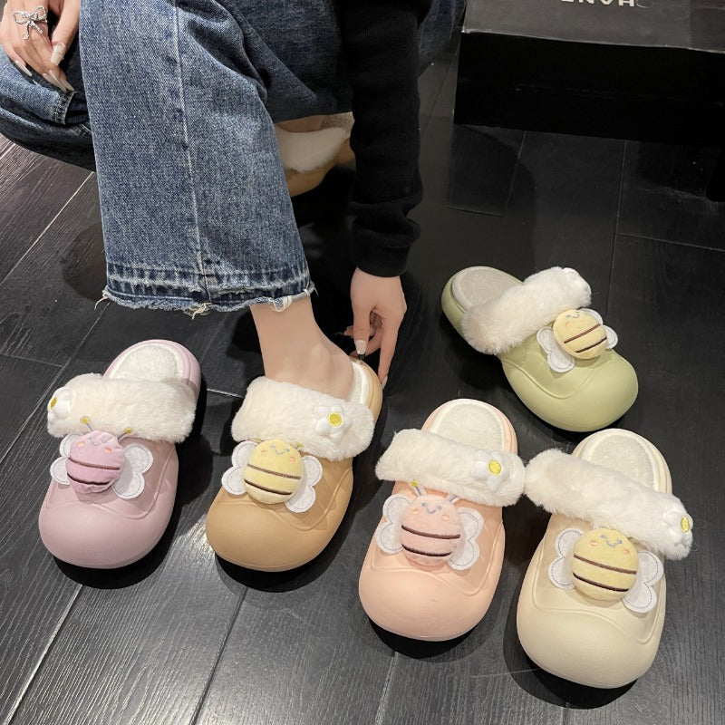 Wholesale Little Bee Autumn and Winter Non-slip Warm Plush Waterproof Cotton Slippers